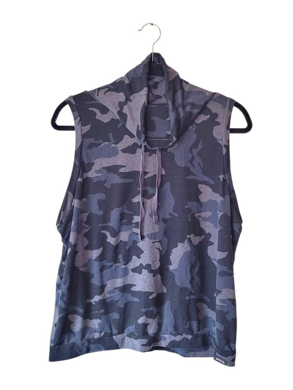 Prana Sleeveless Cowl Neck Hemp Blend Tank in Gray Camo Size L